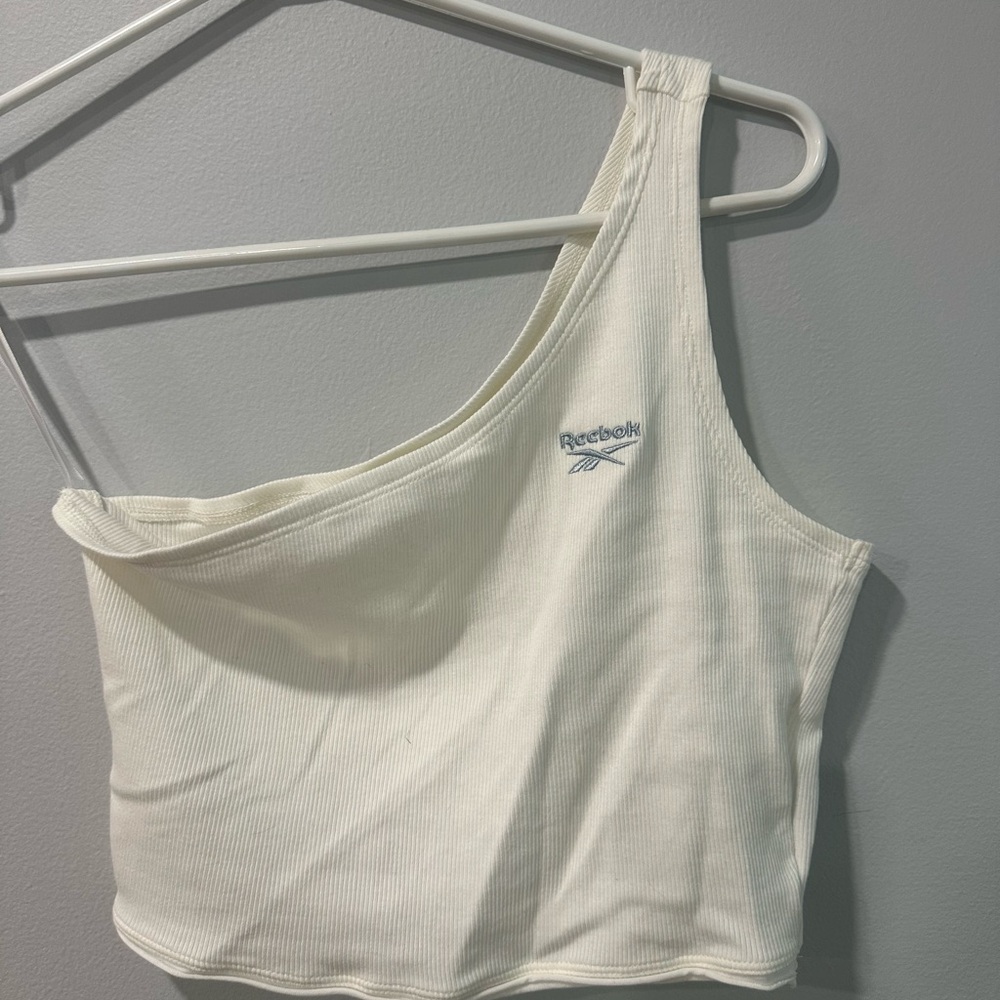Reebok Cream Asymmetrical Crop Tank Top